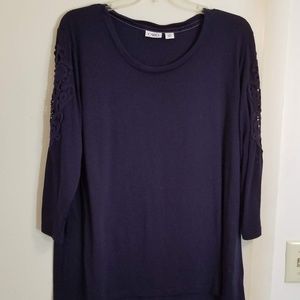 Blue cotton top with lacey sleeves